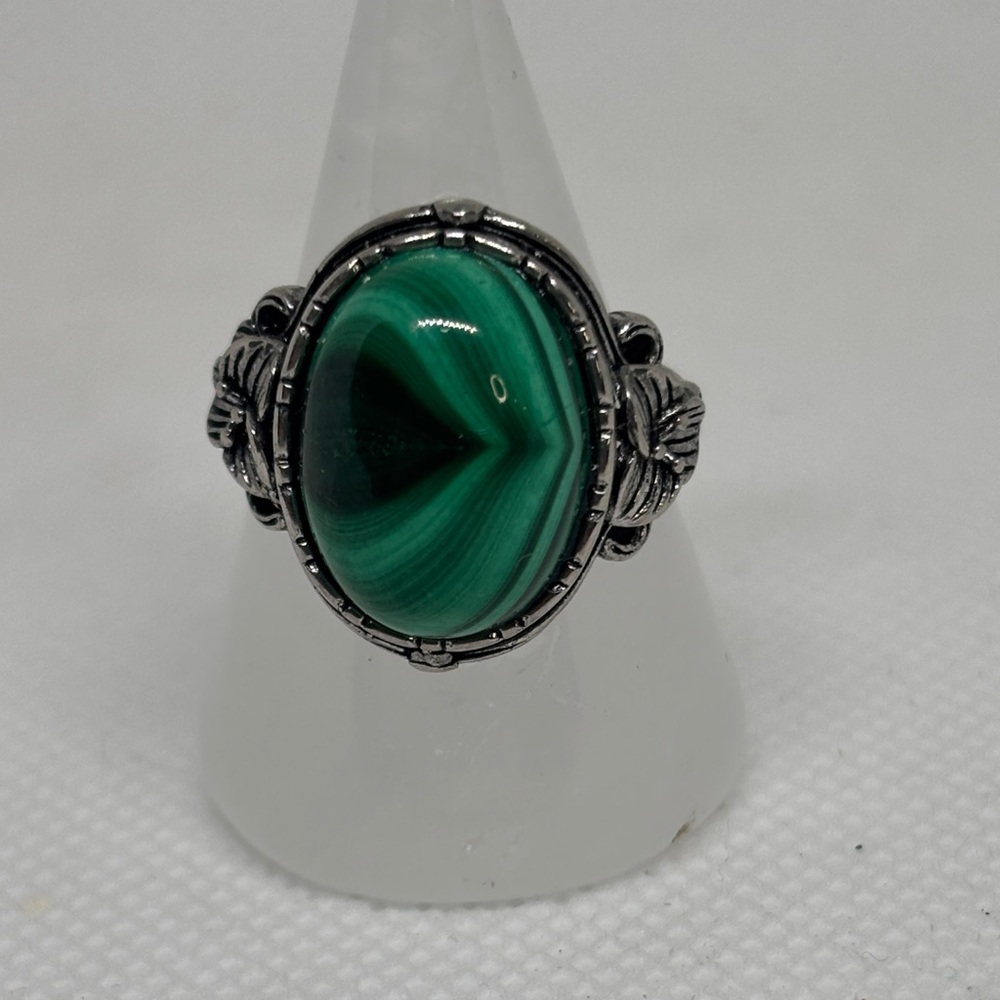 Genuine Green Malachite Ring set in Stainless Steel